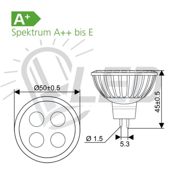 Spot MR 16, 4x1 SMD LED,GU 5,3 Skizze