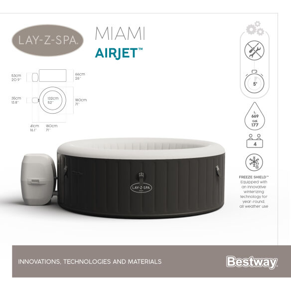 Bestway LAY-Z-SPA Whirlpool Miami cm, x rund 180 66 AirJet