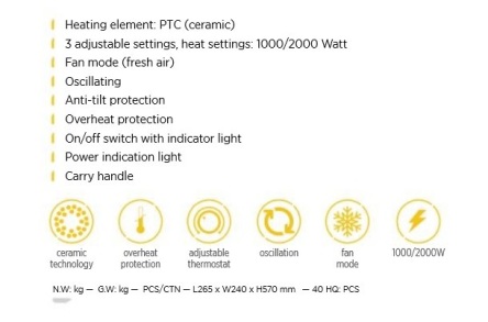 Pieper Keramikheizer MK-6980, 1000/2000 Watt 230V