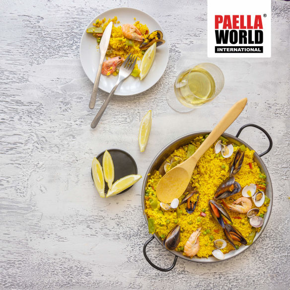 Paella-Pfanne Stahl poliert Ø 80 cm mit 4 Griffen 