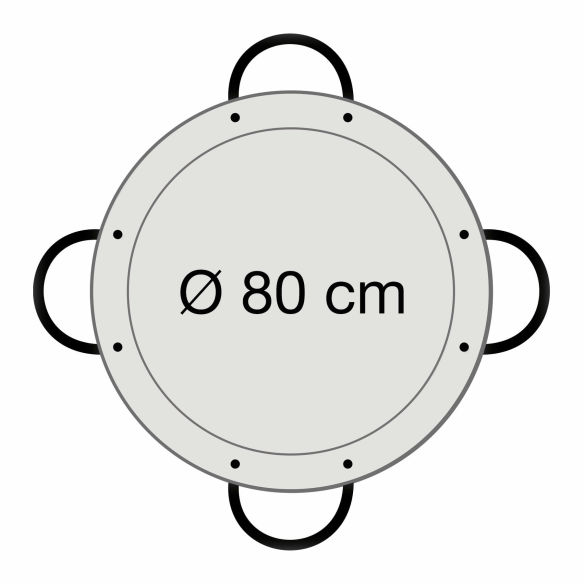 Paella-Pfanne Stahl poliert Ø 80 cm mit 4 Griffen 