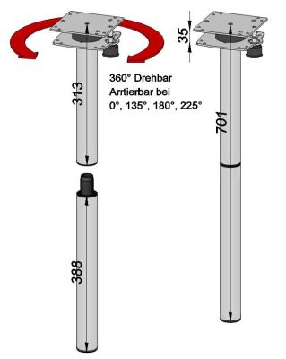 Ausdrehfuß S 70 cm für Tischplatte 