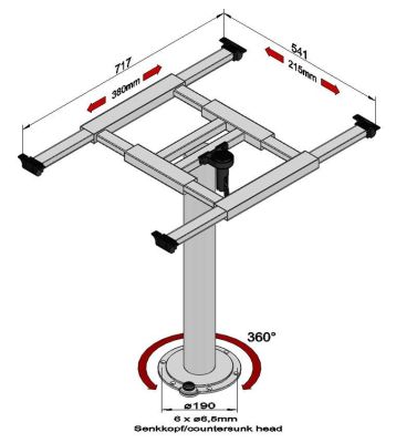 Tischgestell mit Verdrehung und Verschiebung