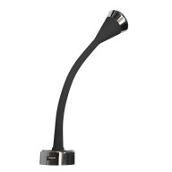 COB LED Flexi Leseleuchte - Soft-Touch, Schwarz  2.1A USB Steckdose und Schalter - 3.200 °K - 1,5W 320/555