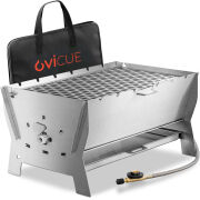 OVICUE Edelstahl Gas- & Holzkohle Steckgrill L inkl. Tasche & Gaskartusche 500gr