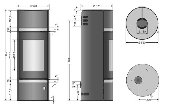 Kaminofen Arena W+ Abdeckplatte Glas, Korpus Stahl Schwarz