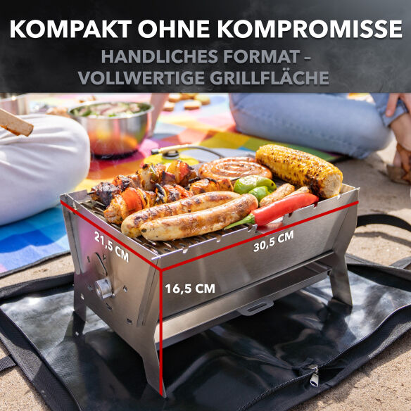 OVICUE Edelstahl Gas- & Holzkohle Steckgrill L inkl. Tasche & Gaskartusche 500gr