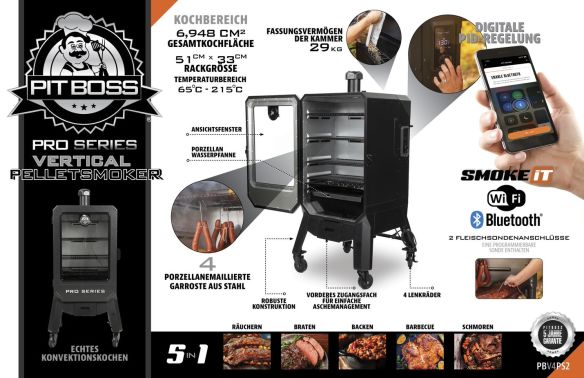 Pit Boss Vertical Pellet Smoker Räucherschrank- Grill PRO V4P Wifi inkl. 9 Kg Pellets